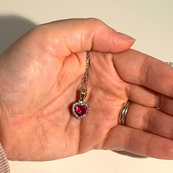 Heart Shaped Lab-created Ruby & Diamond Pendant & Earring Set - Picture 4 of 8